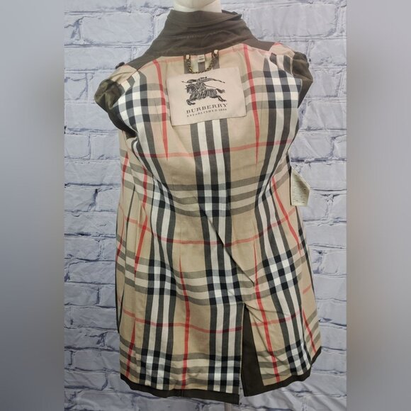 Burberry Queensborough Trench Coat Jacket Army Green Garbardine Mid-Length 4 US - Picture 12 of 16